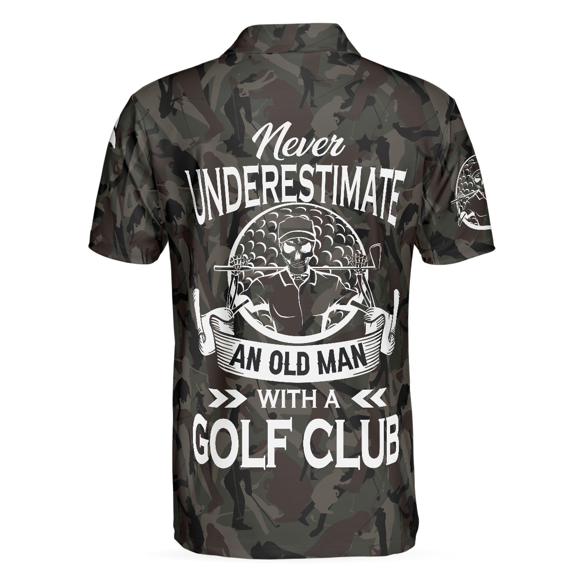 Never Underestimate An Old Man Camouflage Pattern Skull Polo Shirt Army Skeleton Golfer Polo Shirt Camo Golf Shirt For Men - 2