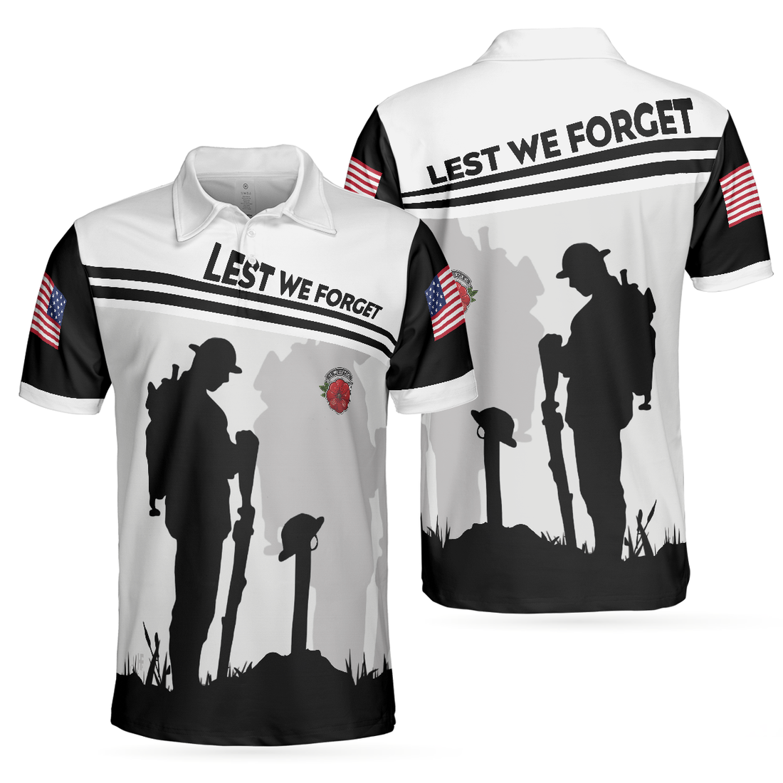 Lest We Forget Polo Shirt Military Veteran American Flag Golf Shirt For Men - 1