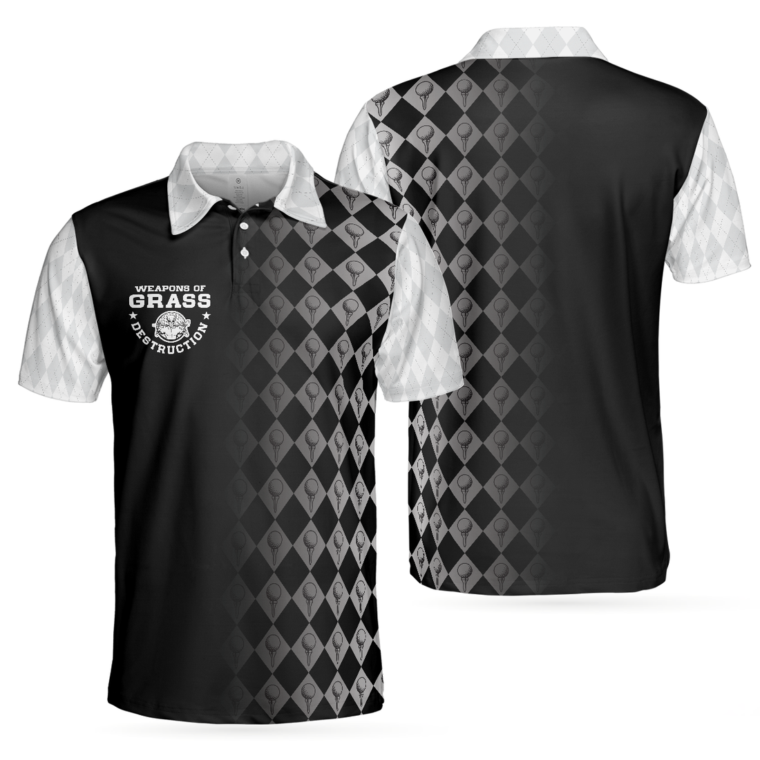 Golf Weapons Of Grass Destruction Short Sleeve Polo Shirt Black And White Golf Shirt For Men - 1