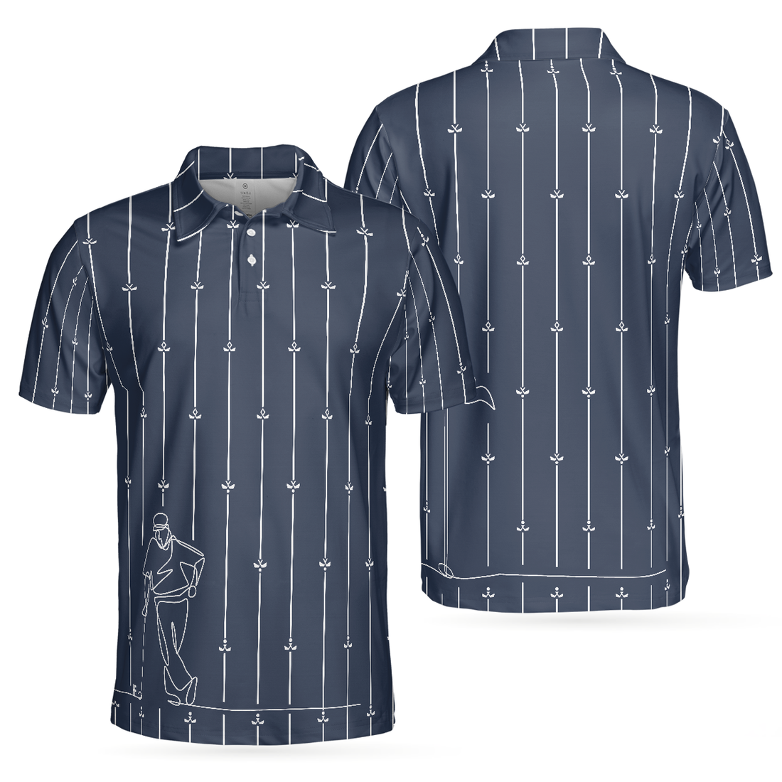 Vertical Stripe Golf Club Polo Shirt Black And White One Line Drawing Golfer Polo Shirt Unique Golf Shirt For Men - 1