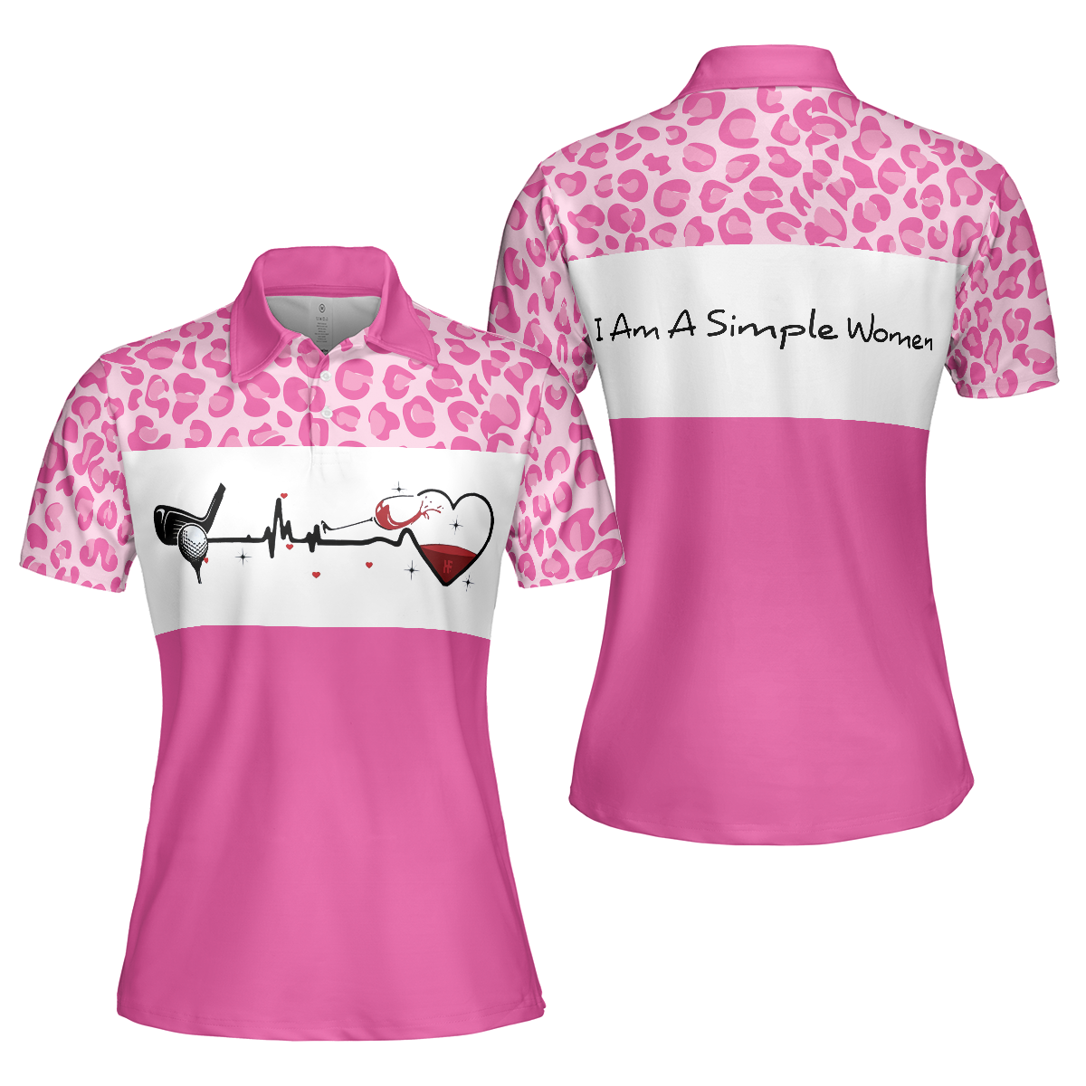 I Am A Simple Woman Golf Short Sleeve Women Polo Shirt White And Pink Golf Shirt For Ladies Gift For Wine Lovers - 1