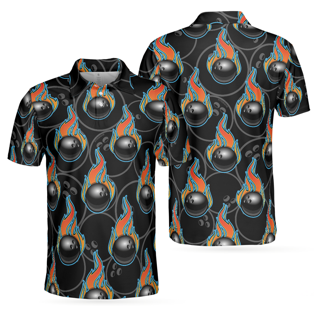 Bowling In Fire Seamless Pattern Short Sleeve Polo Shirt Bowling Ball Polo Shirt Best Bowling Shirt For Men - 1