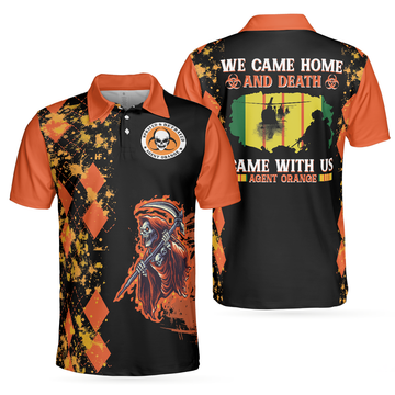 We Came Home And Death Came With Us Agent Orange Polo Shirt Orange Argyle Pattern Shirt For Veterans - 1