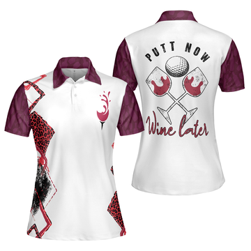 Putt Now Wine Later Elegant Leopard Pattern Golf Short Sleeve Women Polo Shirt Golf Shirt For Ladies - 1