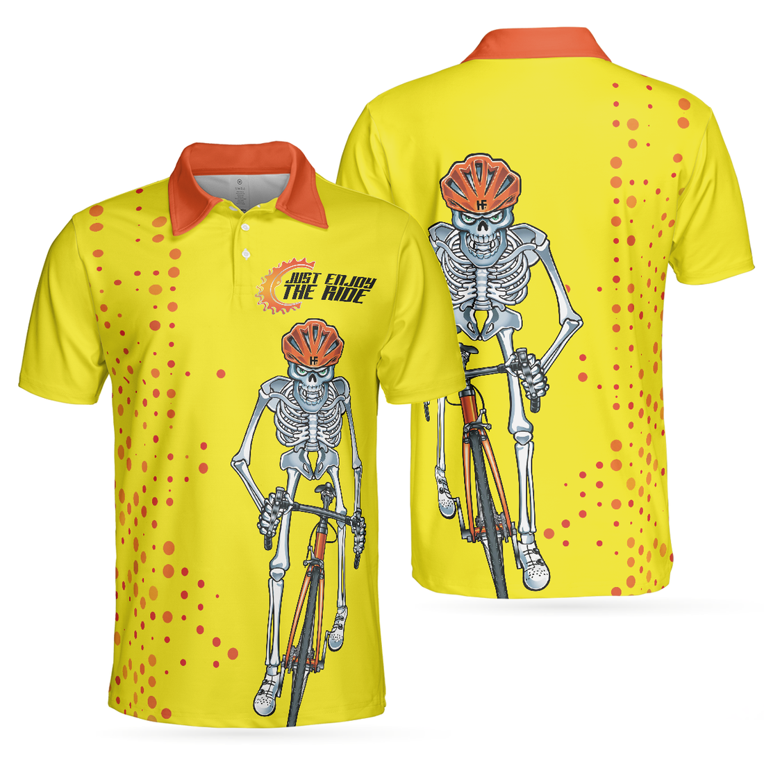 Just Enjoy The Ride Short Sleeve Polo Shirt Yellow Skeleton Cyclist Polo Shirt Best Cycling Shirt For Men - 1