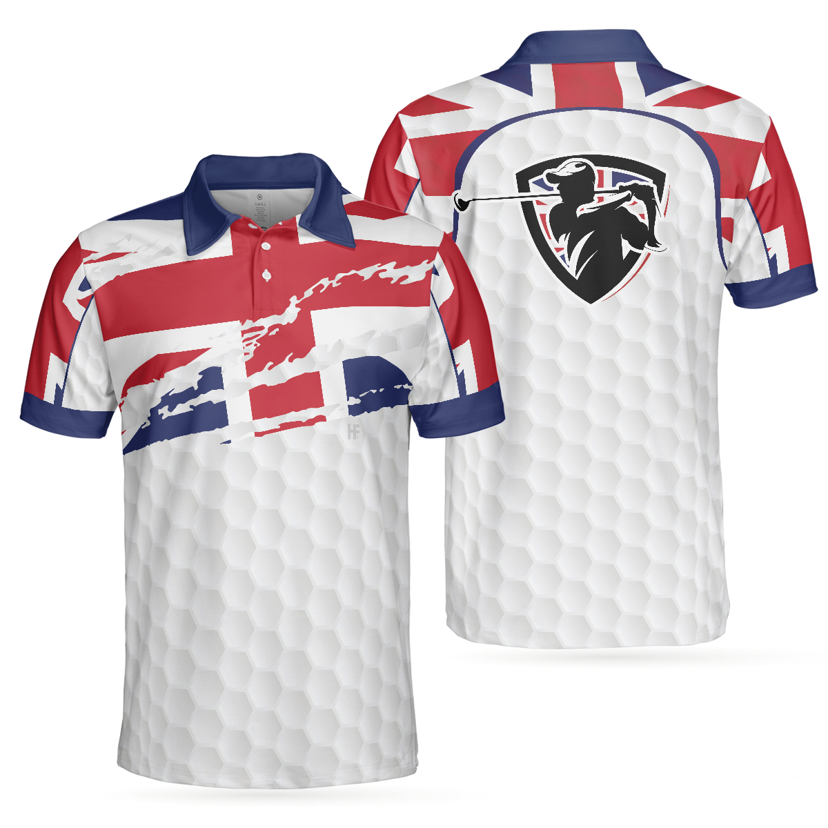 United Kingdom Flag Golf Texture Black Golfer Polo Shirt Great Britain Jack Polo Shirt UK Golf Shirt For Men - 1