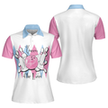 Queen Of The Lanes Pink And Blue Bowling Short Sleeve Women Polo Shirt Bowling Shirt For Ladies - 1