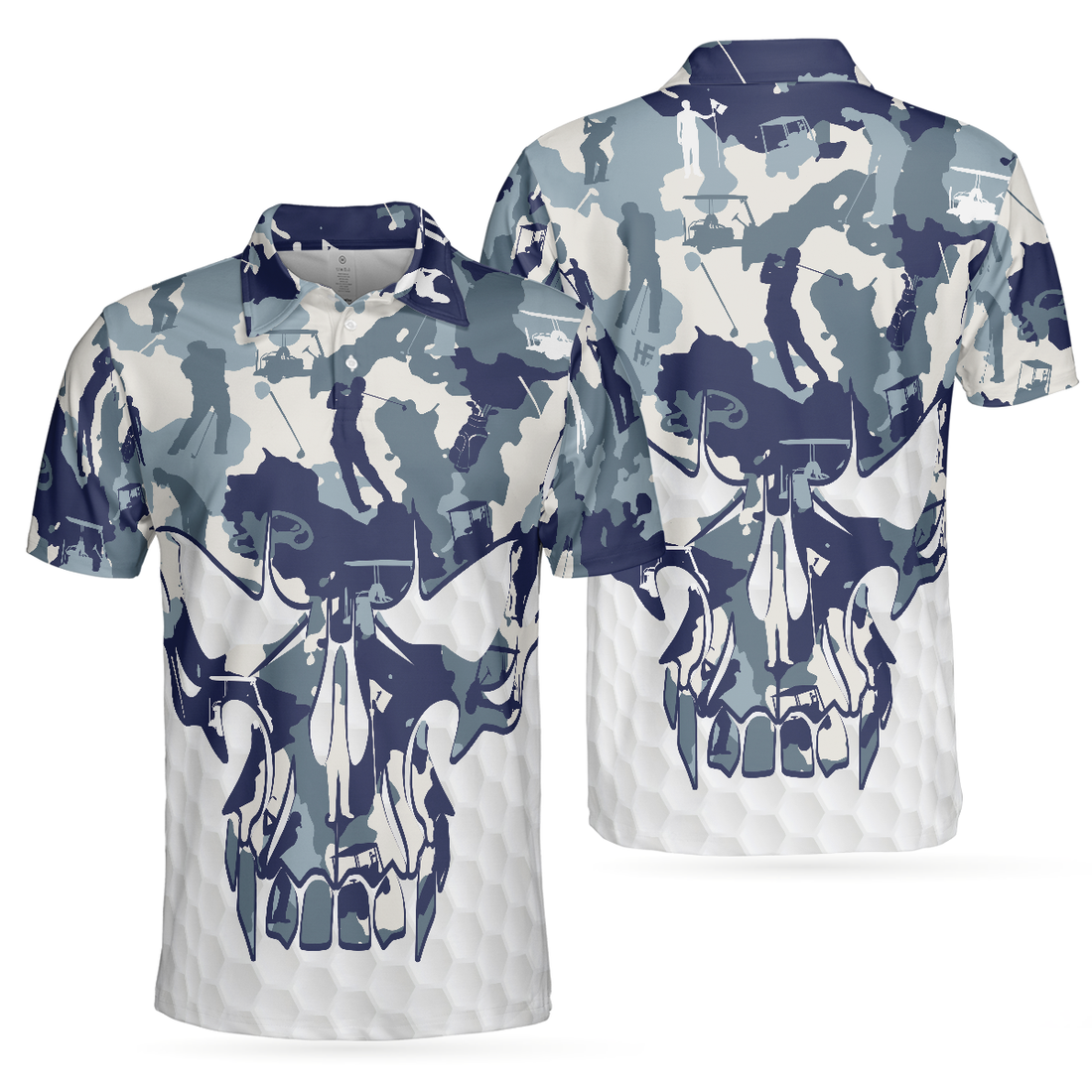 Blue And White Camouflage Golf Set Short Sleeve Skull Golf Polo Shirt Best Camo Golf Shirt For Men - 1