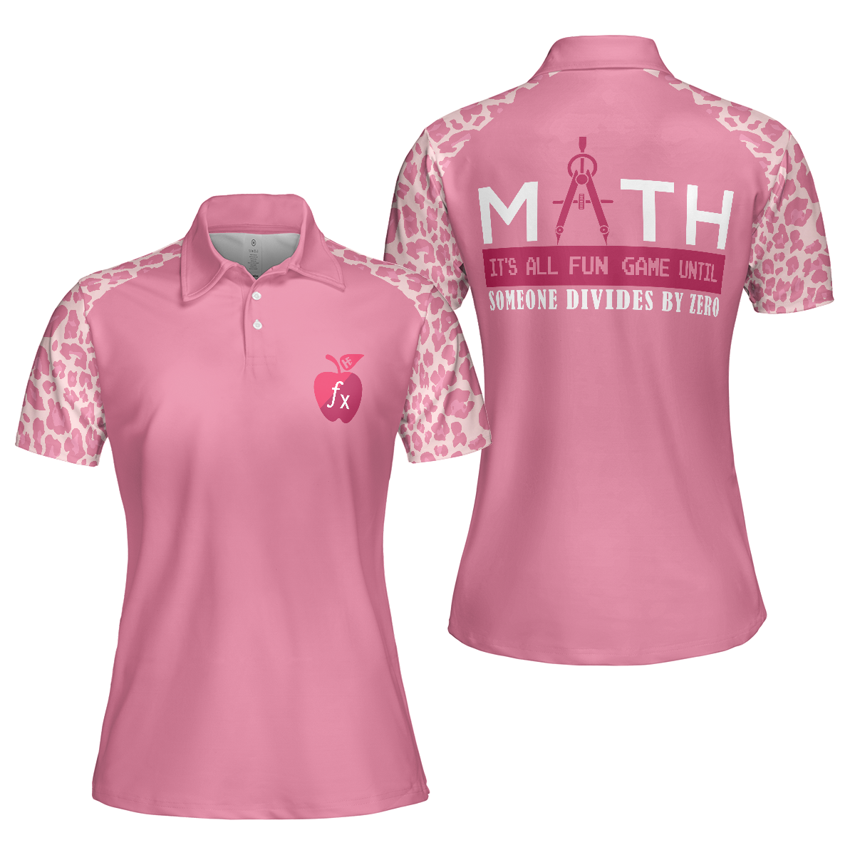 Pink Leopard Math Teacher Short Sleeve Women Polo Shirt Funny Math Shirt For Ladies - 1