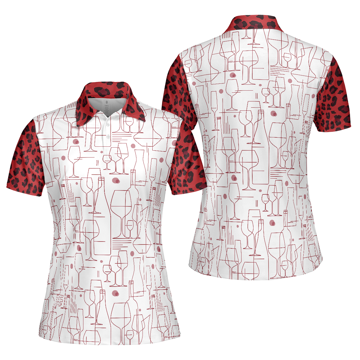 Red Wine And Leopard Pattern Drink Short Sleeve Women Polo Shirt Wine Drinking Icon Polo Shirt For Ladies - 1