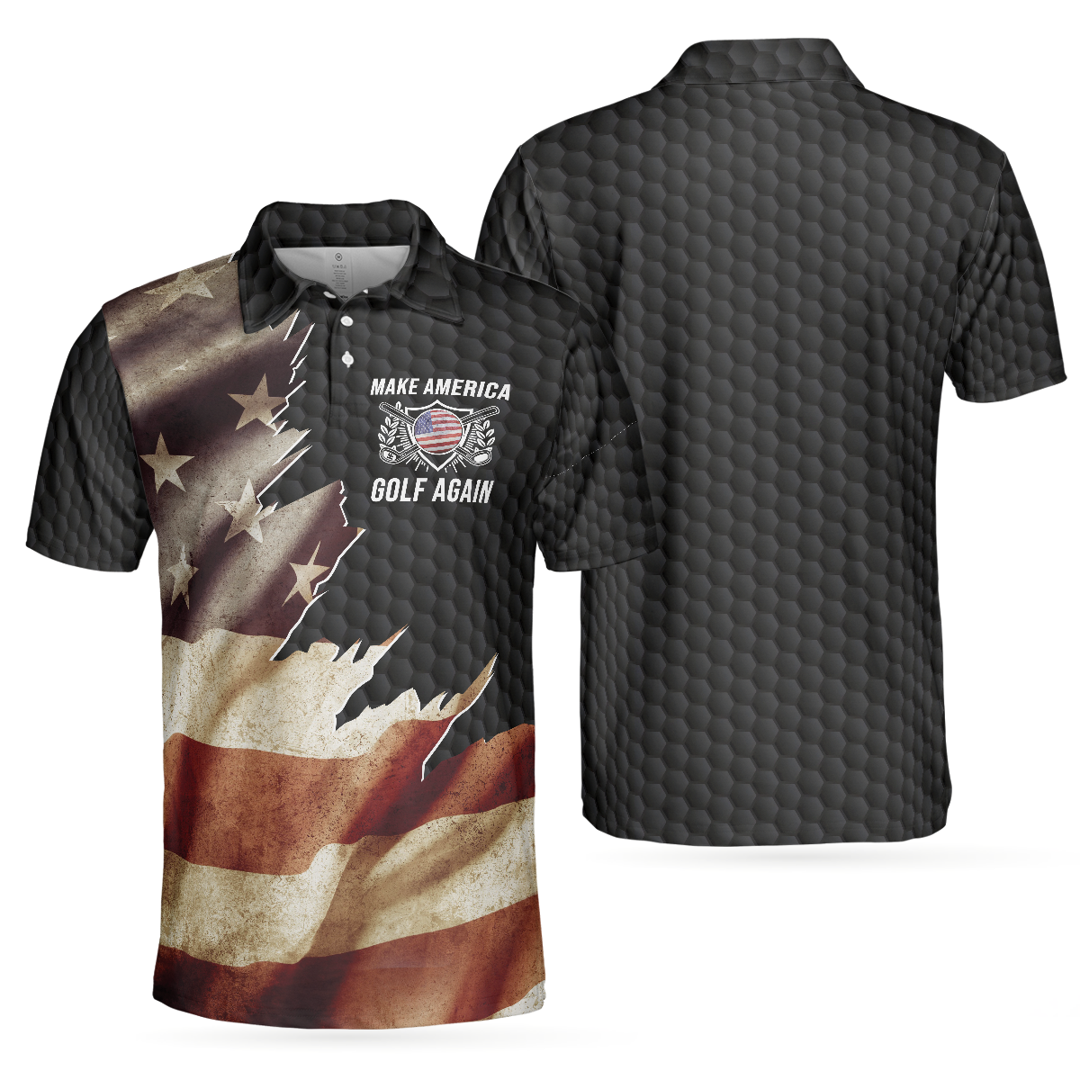 Make America Golf Again Custom Polo Shirt Personalized Black Hornet Nest Pattern American Flag Golf Shirt For Men - 1