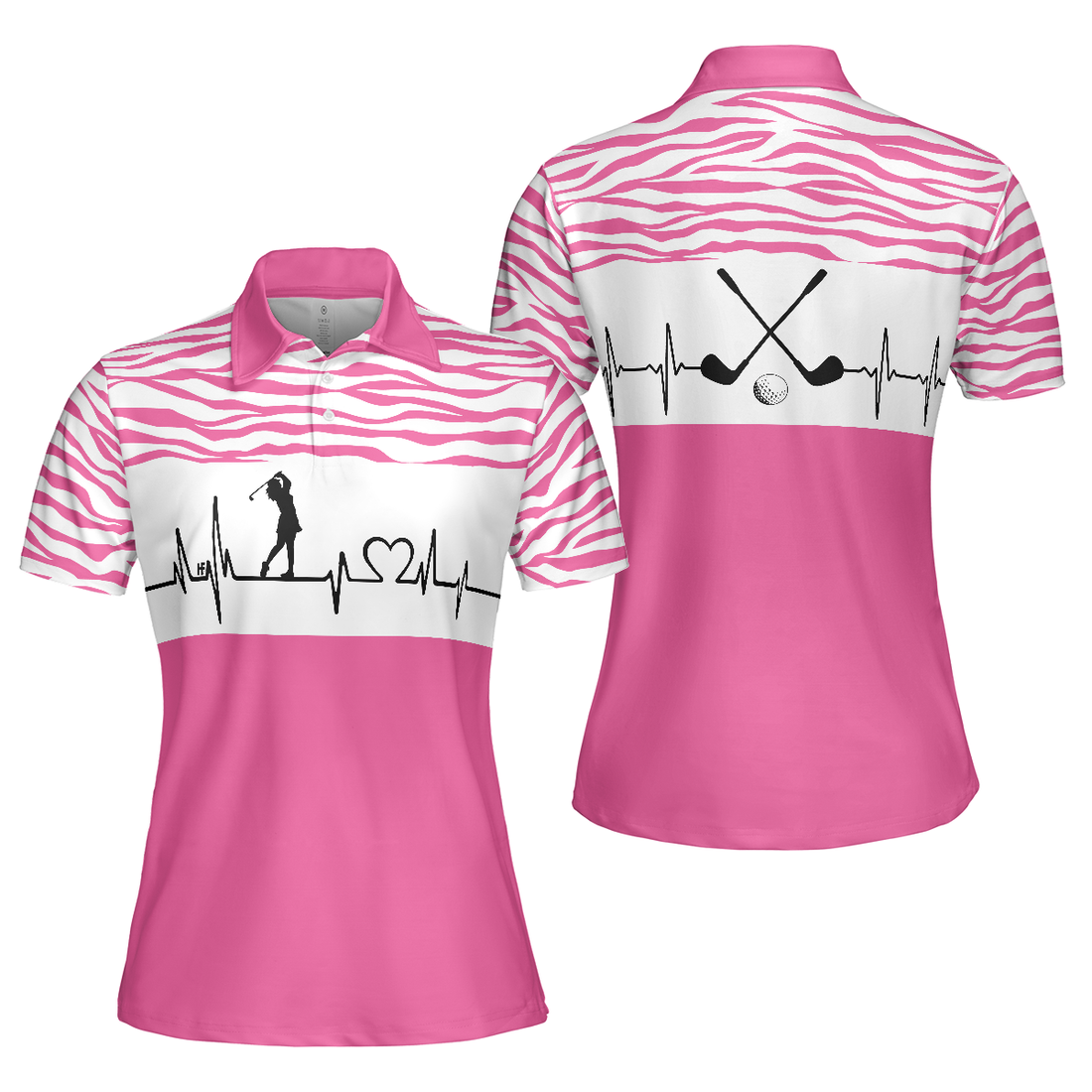 Pink Zebra Pattern Golf Girl Heartbeat Golf Short Sleeve Women Polo Shirt Best Pink Golf Shirt For Ladies - 1