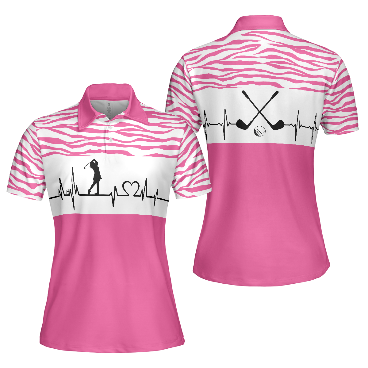 Pink Zebra Pattern Golf Girl Heartbeat Golf Short Sleeve Women Polo Shirt Best Pink Golf Shirt For Ladies - 1