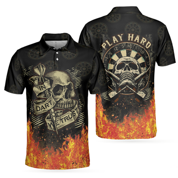 In Dart We Trust Short Sleeve Polo Shirt Fire Play Hard Skull Polo Shirt Cool Dart Shirt For Men - 1