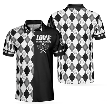 Love Means Nothing Tennis Polo Shirt Tennis Ball Argyle Pattern Polo Shirt Best Tennis Shirt For Men - 1