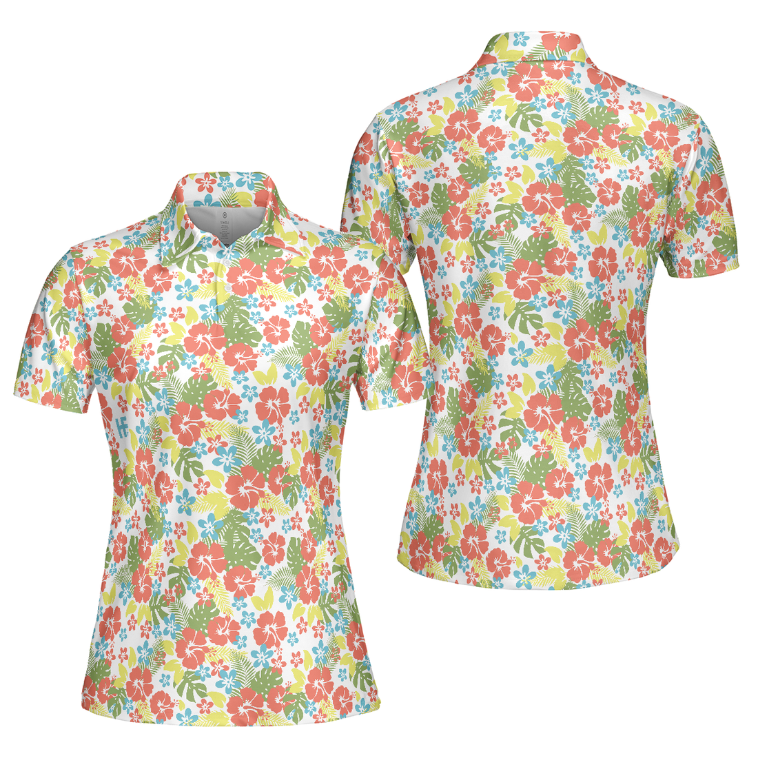 Tropical Flowers Pattern Short Sleeve Women Polo Shirt - 1