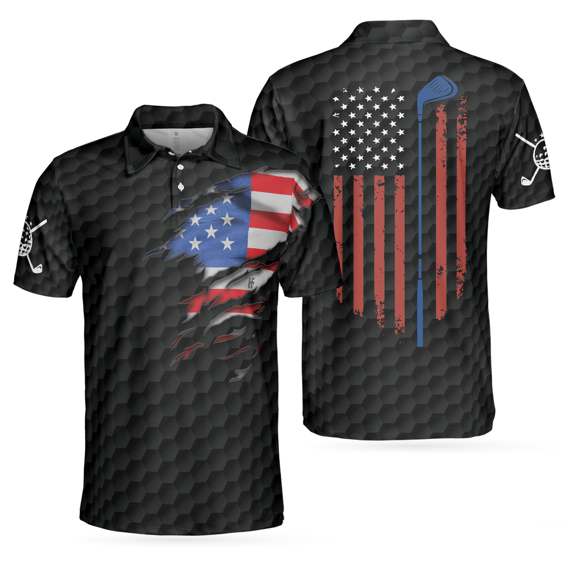 American Flag Teared Golf Pattern Golf Polo Shirt Best Golfing Shirt Design For Patriotic Golfers - 1