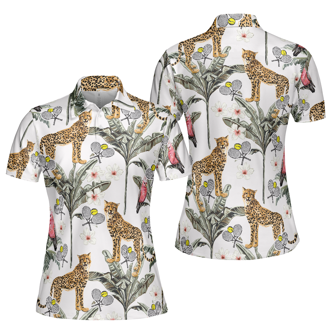 Tropical Coconut Leopard Tennis Shirt For Women Short Sleeve Women Polo Shirt - 1