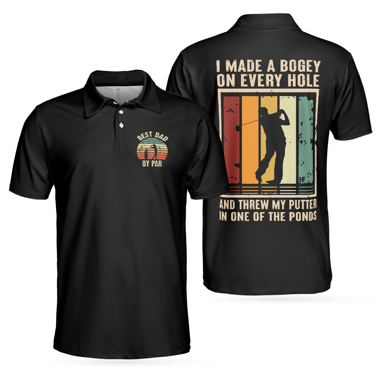 Golf Best Dad By Par Polo Shirt Black Golf Shirt With Sayings Best Golf Gift Idea For Dad - 1