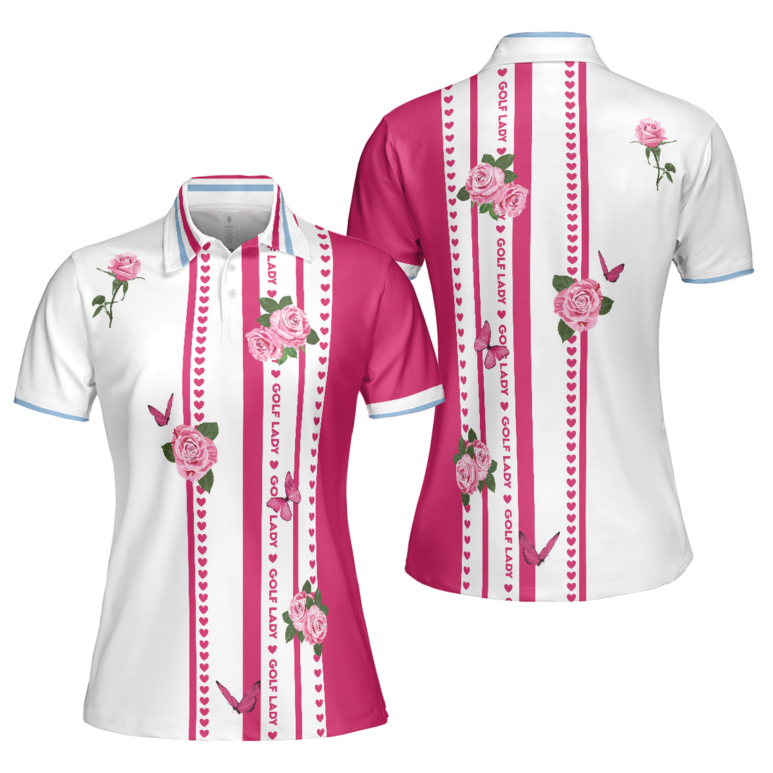 Golf Lady With Roses In Vintage Style Golf Short Sleeve Women Polo Shirt Floral Shirt For Golf Ladies - 1