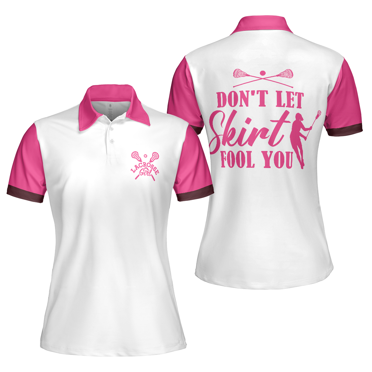 Dont Let Skirt Fool You Lacrosse Short Sleeve Women Polo Shirt White And Pink Lacrosse Shirt For Ladies - 1