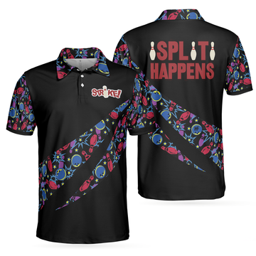 Split Happen Polo Shirt Bowling Ball  Pin Seamless Pattern Bowling Shirt For Men - 1