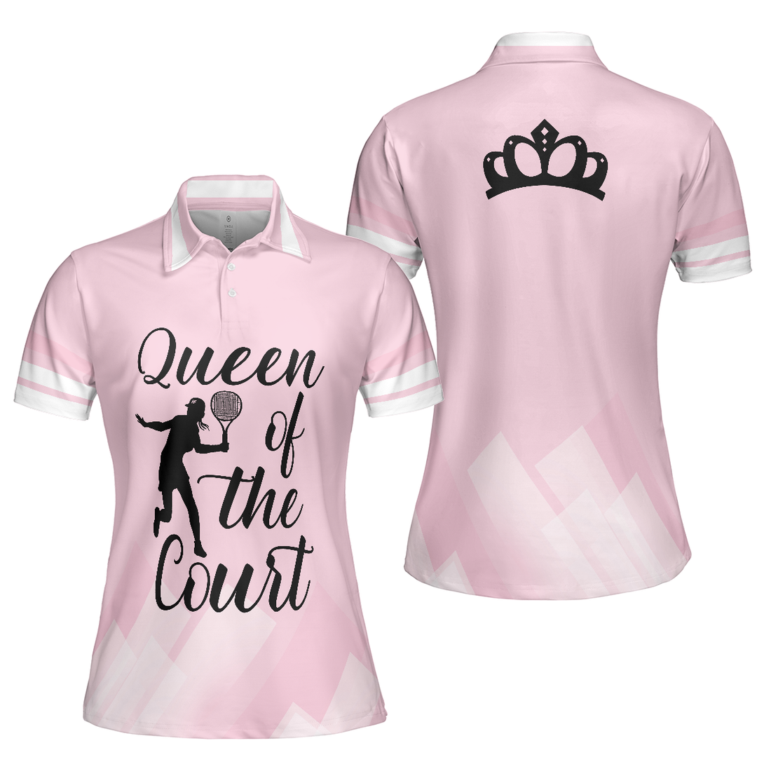 Queen Of The Court Pink Short Sleeve Women Polo Shirt Cool Tennis Shirt For Ladies - 1