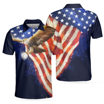 Eagle Flying Golf with American Flag Polo Shirt for Men - 1