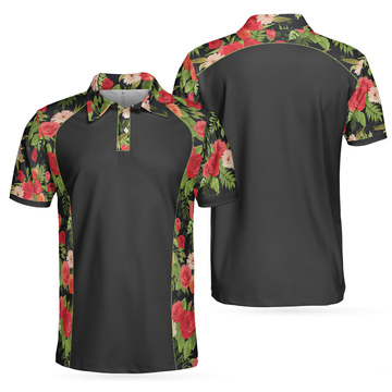 Tropical Roses Pattern Polo Shirt Black Polo Shirt With Roses Print Roses Pattern Shirt For Adults - 1