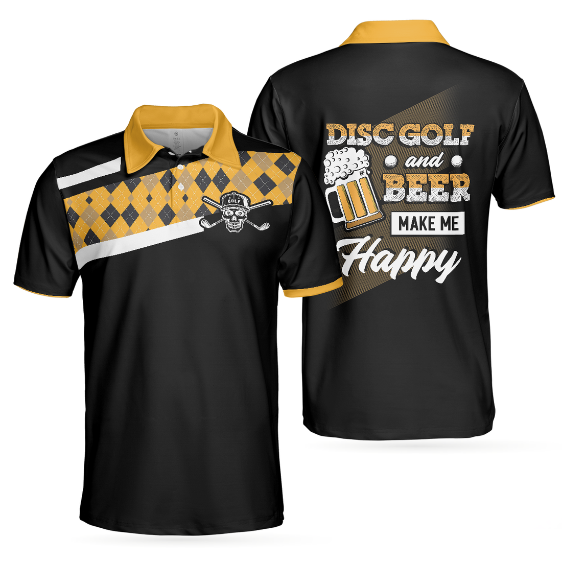 Disc Golf  Beer Make Me Happy Polo Shirt Yellow Plaid Pattern Disc Golf Shirt Funny Disc Golf Shirt With Sayings - 1