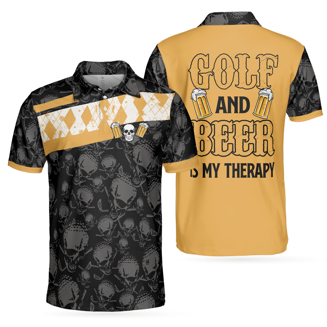 Golf  Beer Is My Therapy Polo Shirt Skull Beer Drinking Golf Shirt Design Best Golf Shirt For Male Golfers - 1