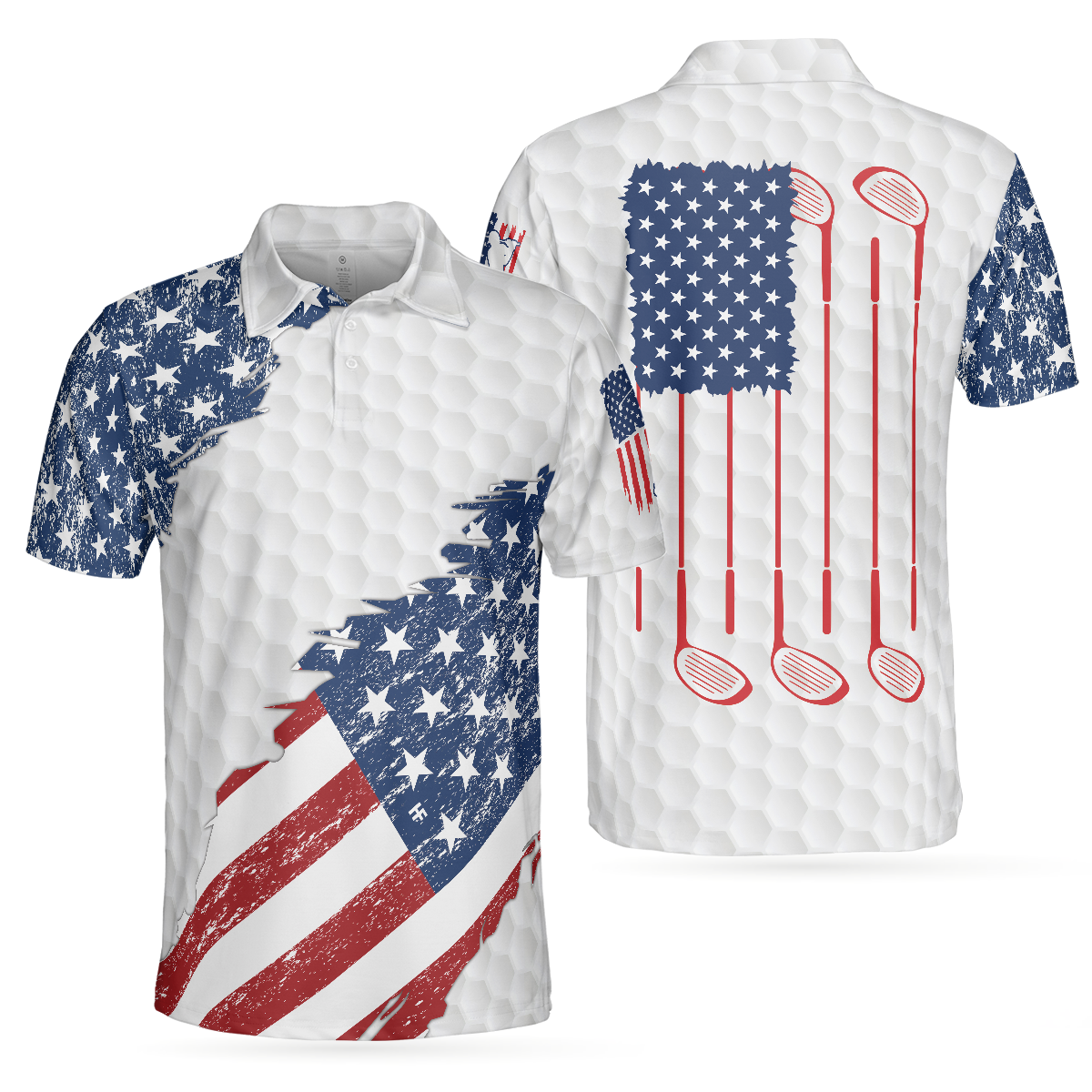 American Flag Ripped Golf Polo Shirt Simple American Golf Shirt Design Best Golf Gift Idea For American Golfers - 1