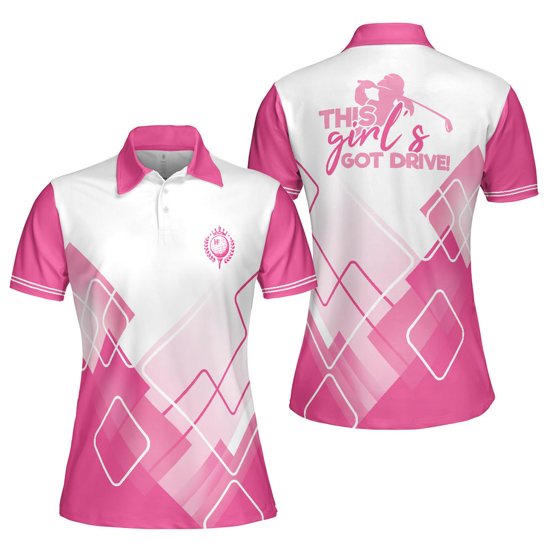 This Girls Got Drive Pink Golf Short Sleeve Women Polo Shirt Pink Pattern Golfing Shirt  Female Golf Gift - 1