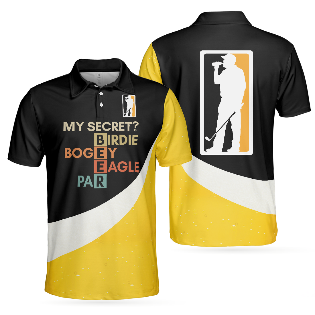 My Golf Secret Beer Short Sleeve Polo Shirt Black and Yellow Polo Shirt Golf Shirt For Beer Lovers - 1