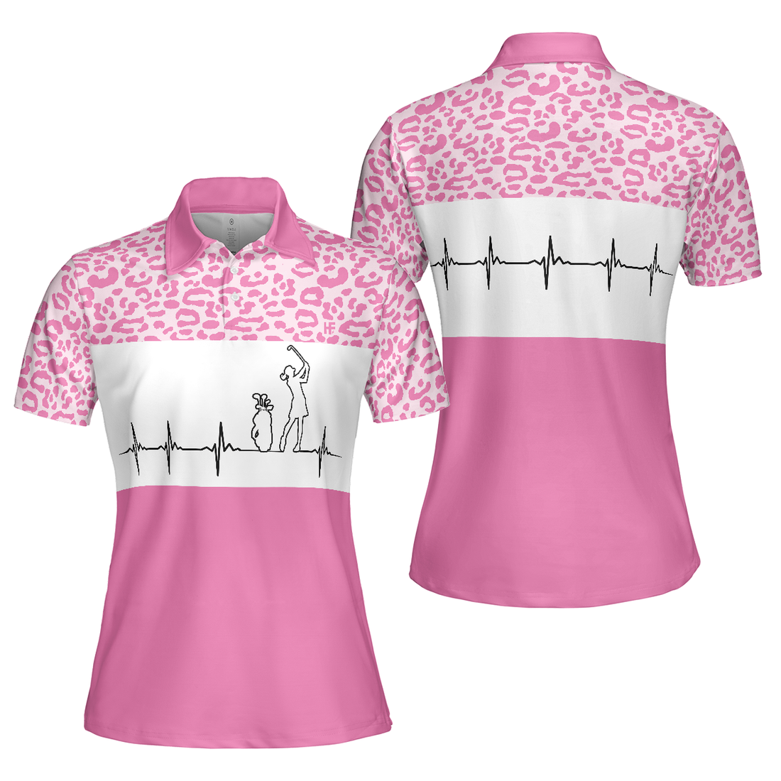 Pink Golfbeat Leopard Golf Short Sleeve Women Polo Shirt Heartbeat Golfing Polo Shirt For Ladies - 1