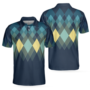 Dark Green Argyle Pattern Polo Shirt For Men - 1