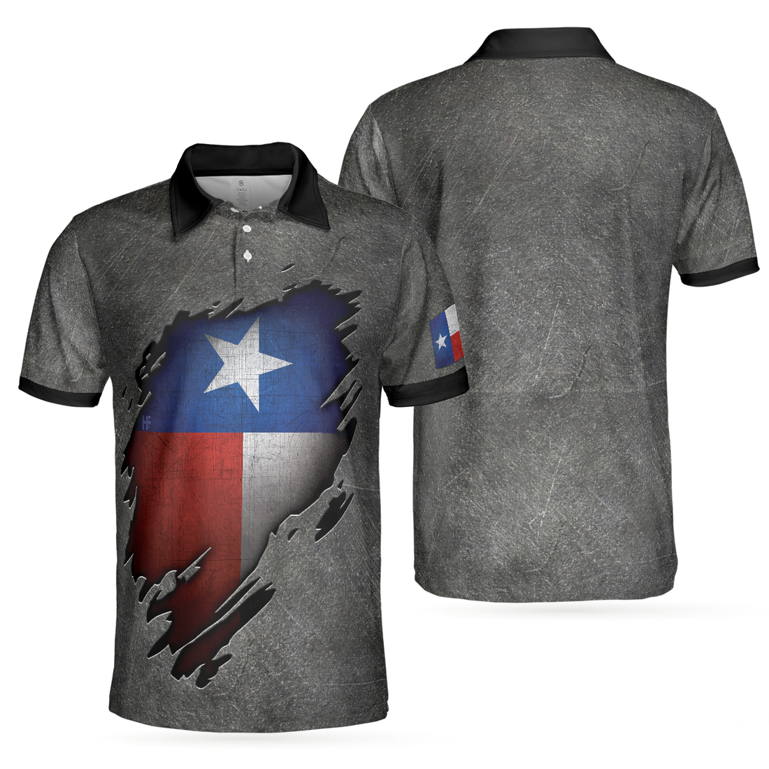 Ripped Texas Flag All Over Print Short Sleeve Polo Shirt For Golf Grunge Texas Polo Shirt Texas Proud Shirt For Men - 1