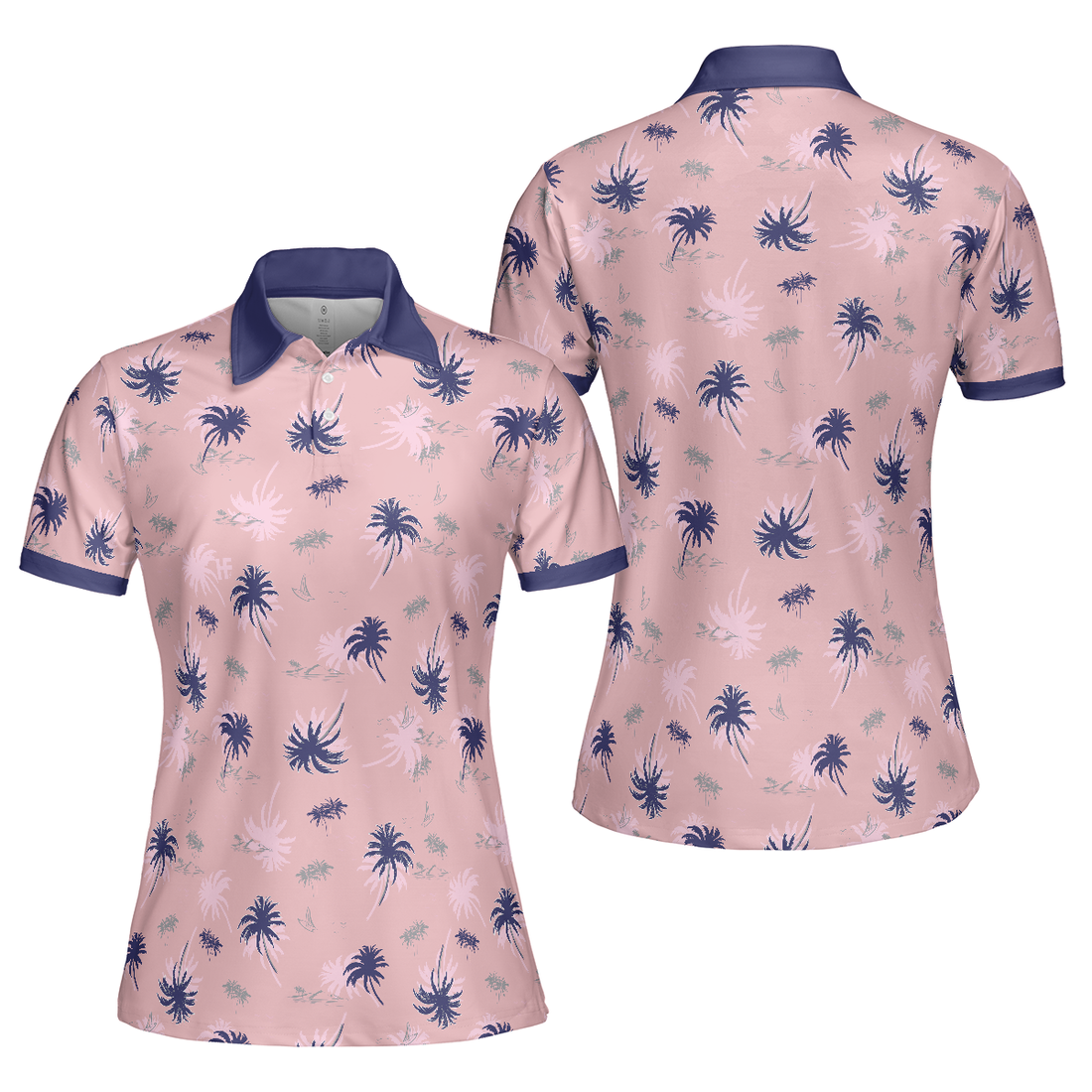 Tropical Palm Tree Pattern Shirt Short Sleeve Women Polo Shirt - 1