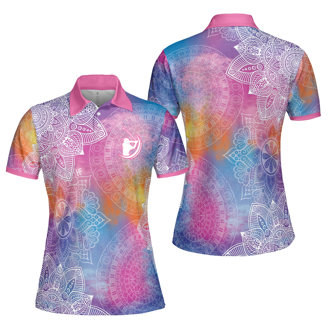 Pink Abstract Mandala Pattern Girl Golf Short Sleeve Women Polo Shirt Colorful Golf Shirt For Ladies - 1