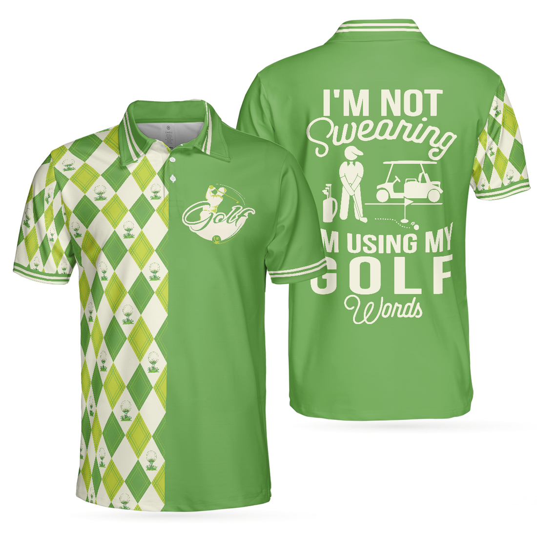 Im Not Swearing Im Using My Golf Words Polo Shirt Green Argyle Pattern Golf Shirt For Male Golfers - 1