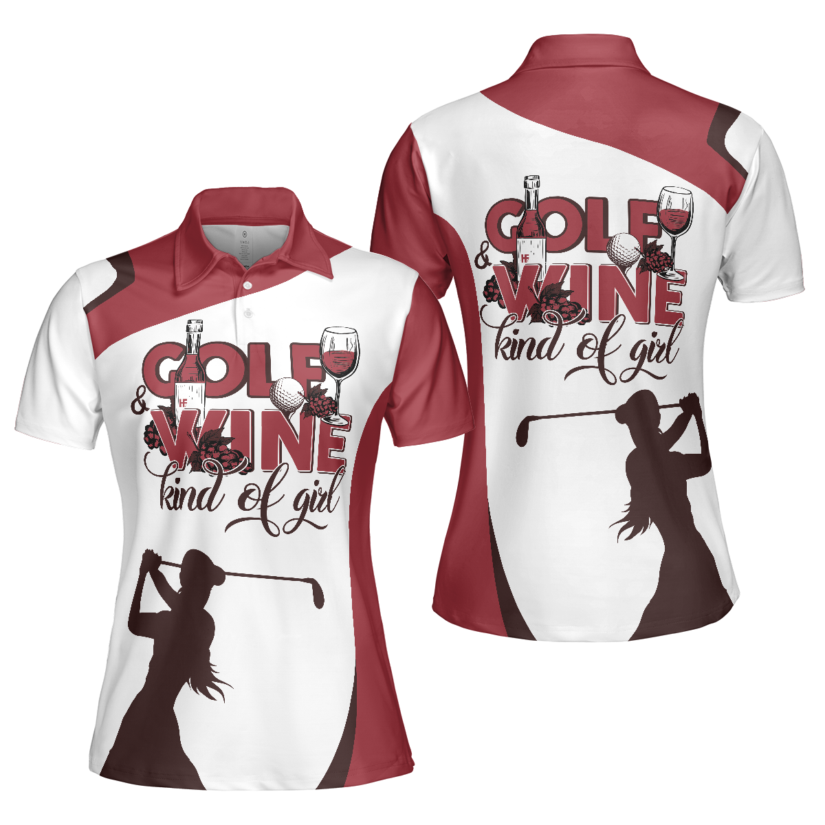 Golf And Wine Kind Of Girl Golf Short Sleeve Polo Shirt White And Red Golf Women Polo Shirt Golf Shirt For Wine Lovers - 1