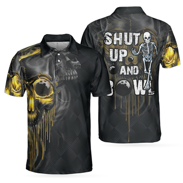 Bowling Shut Up Polo Shirt Scary Halloween Gift Idea For Male Bowlers Skull Bowling Polo Shirt - 1