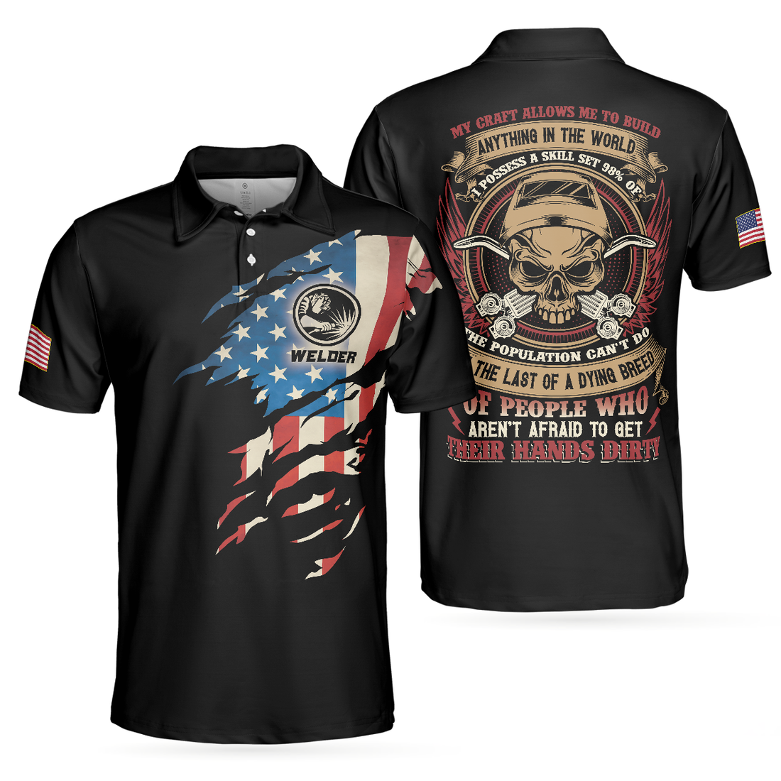 Welder My Craft Allows Me To Build Anything Polo Shirt Skull American Flag Welder Shirt For Men - 1