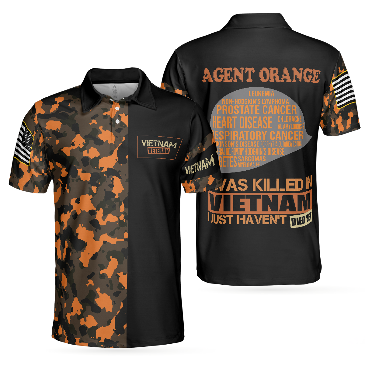 The War Is Over But The Battle Continues Agent Orange Dioxin Polo Shirt American Flag Golf Shirt - 1