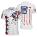 Golf American Flag Argyle Polo Shirt White Golf Texture American Flag Polo Shirt Patriotic Golf Shirt For Men - 1