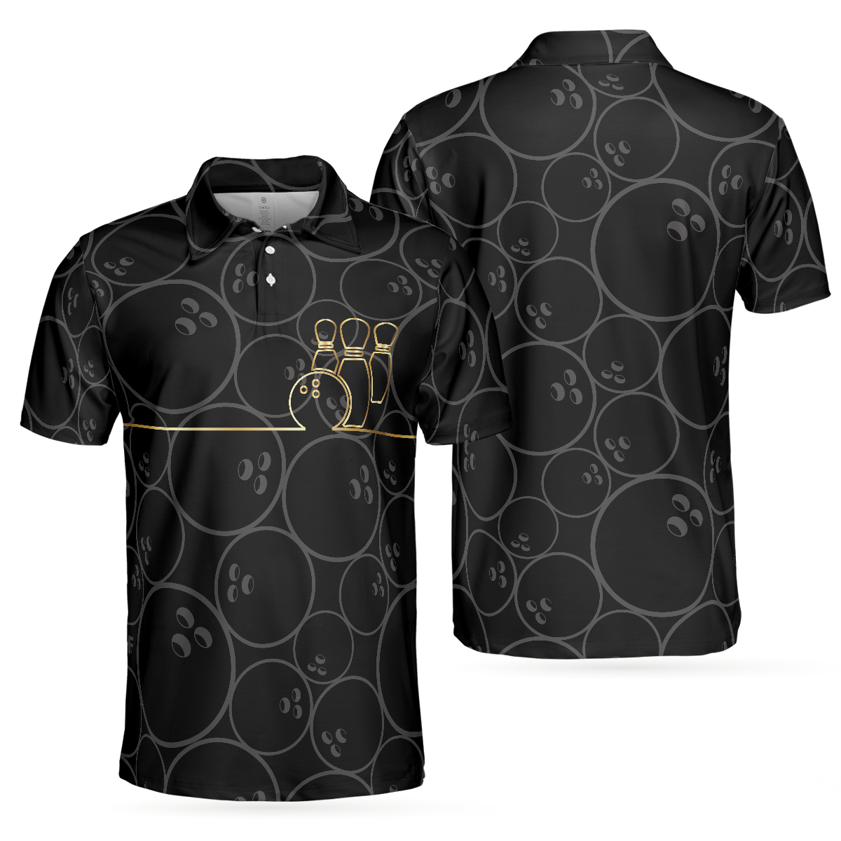 Bowling Pattern And Golden Polo Shirt Bowling Ball Background Polo Shirt Best Bowling Shirt For Men - 1