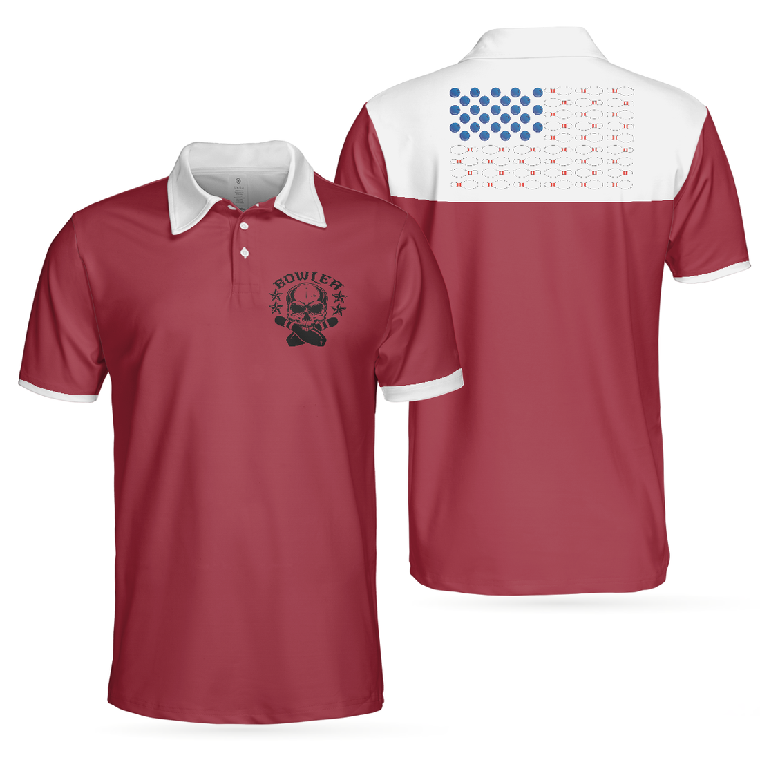 Bowling Skull Polo Shirt American Flag Bowling Shirt For Men Unique Bowling Apparel - 1