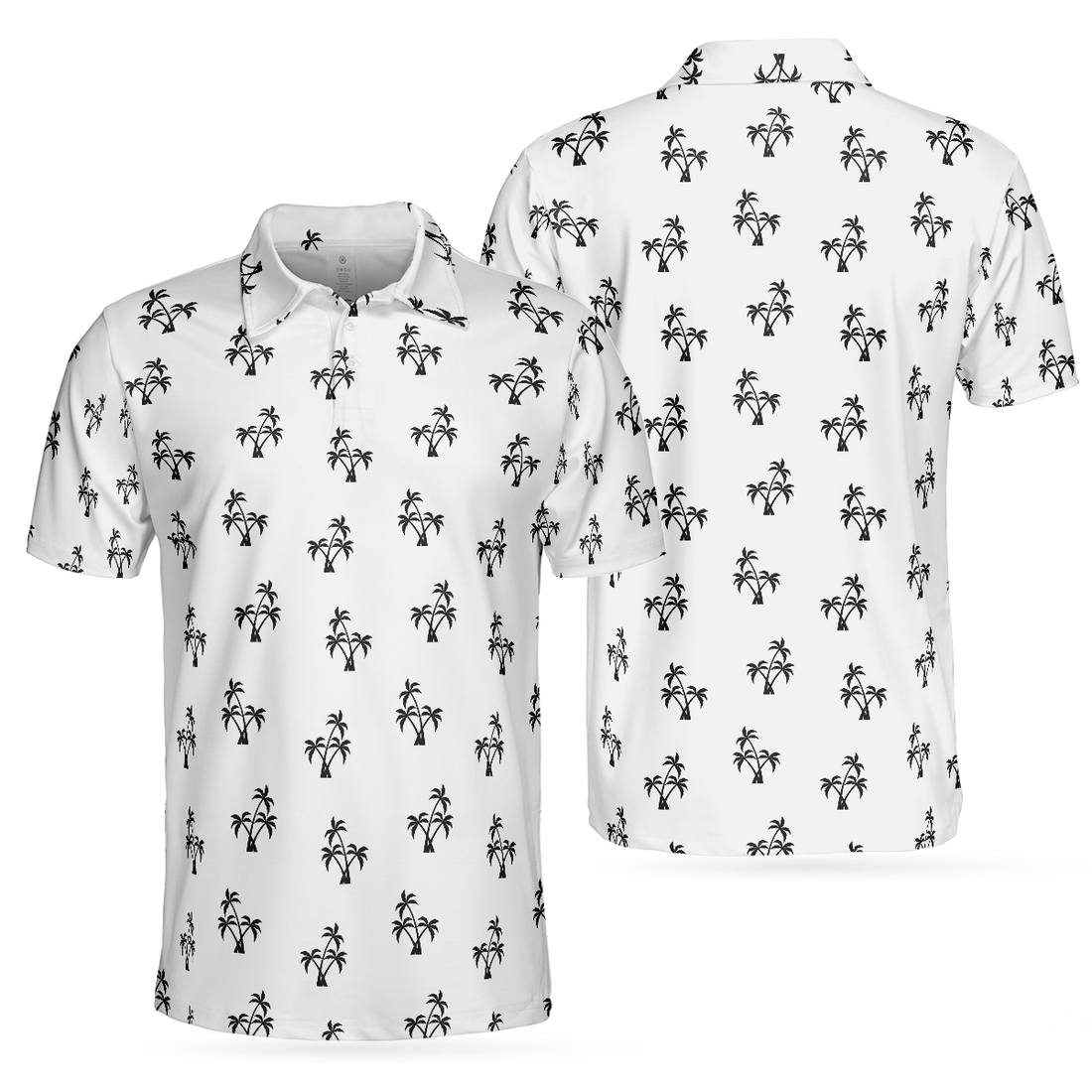 Palm Trees Pattern Short Sleeve Polo Shirt Minimalist Black And White Tropical Shirt For Men - 1