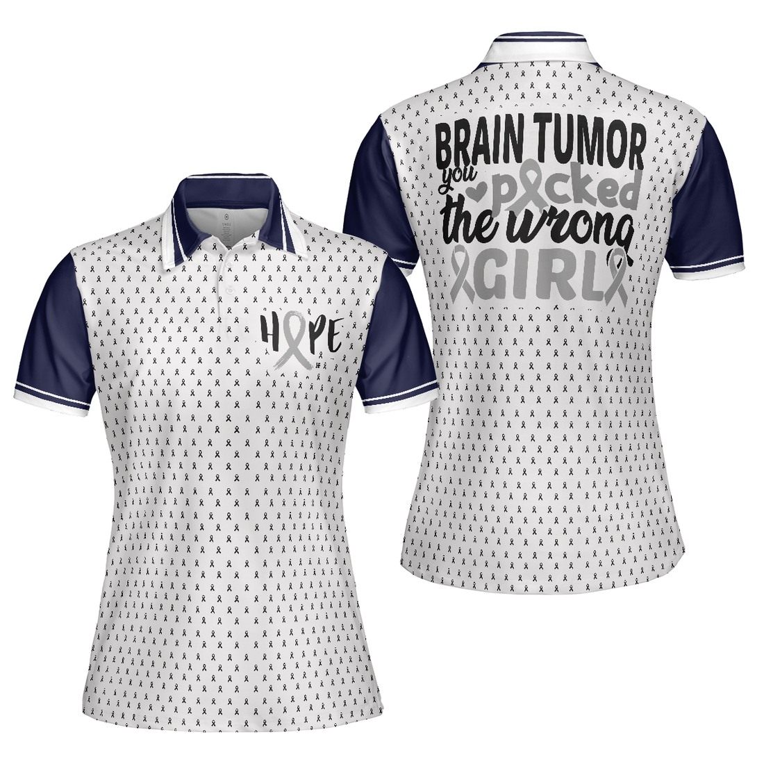 You Picked The Wrong Girl Brain Tumor Awareness Short Sleeve Women Polo Shirt Brain Tumor Shirt For Women Cool Brain Tumor Support Gift - 1