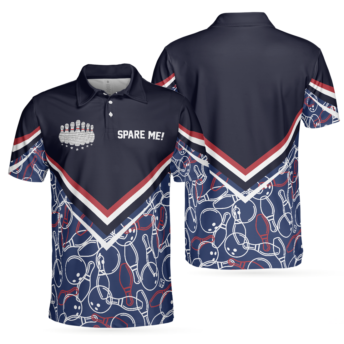 Spare Me Bowling Short Sleeve Polo Shirt Bowling Ball And Pin Pattern Polo Shirt Best Bowling Shirt For Men - 1